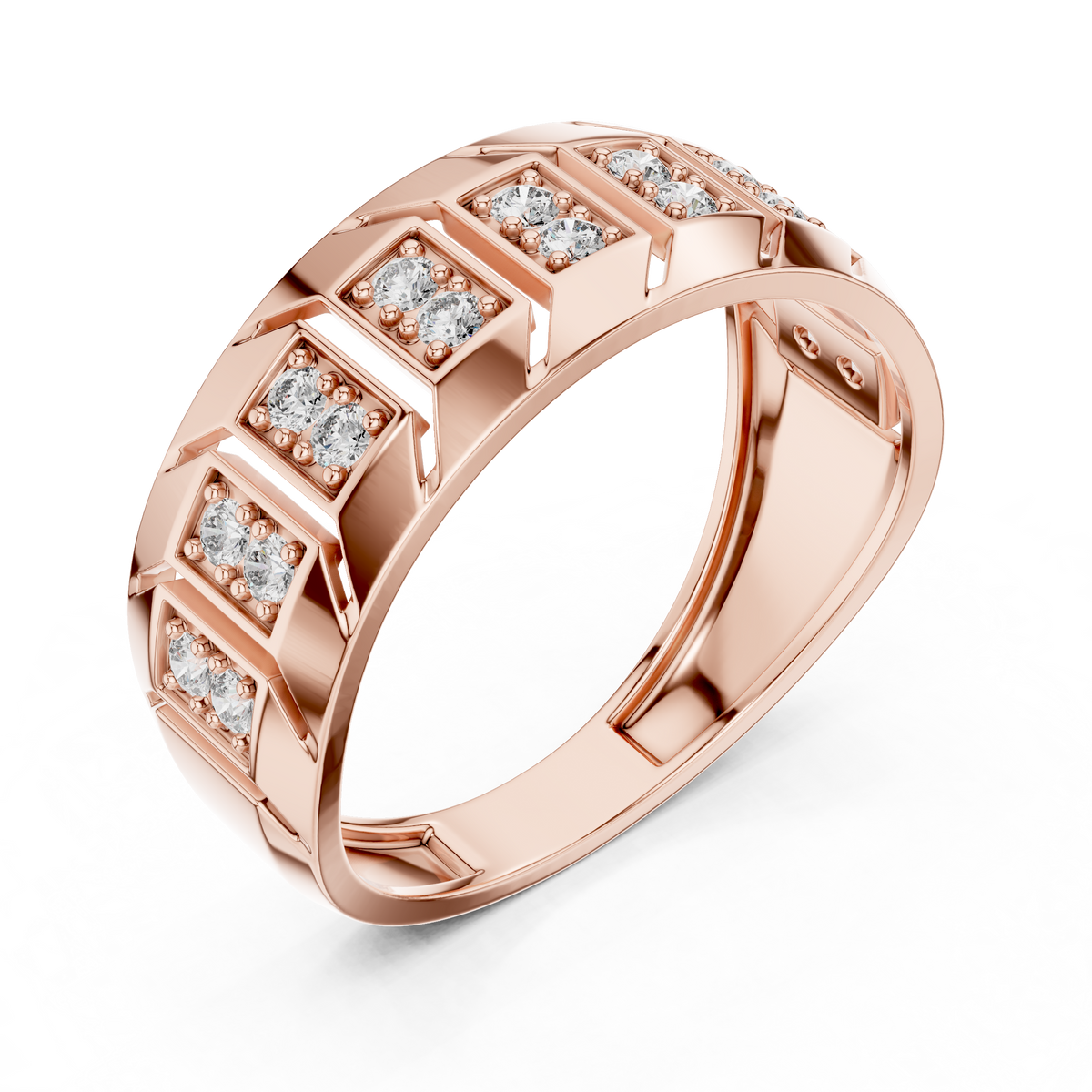 Round Cut Lab Grown Diamond Men's Chevron Edge Geometric Statement Ring - View 5