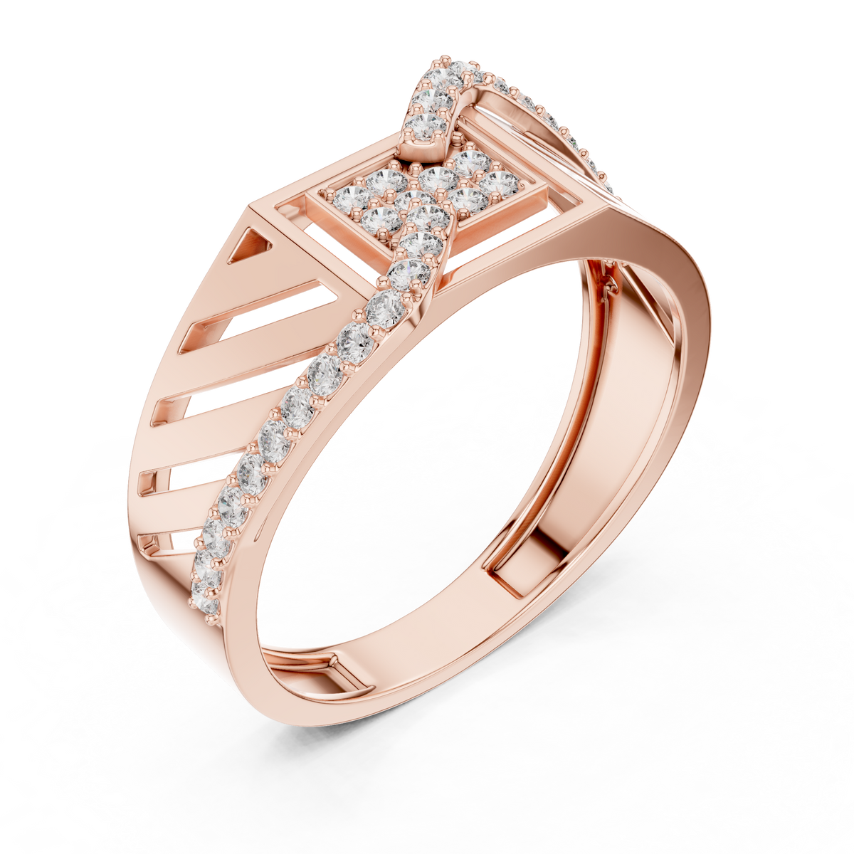 Round Cut Moissanite Diamond Men's Geometric Asymmetric Diagonal Pave Wedding Ring - View 5