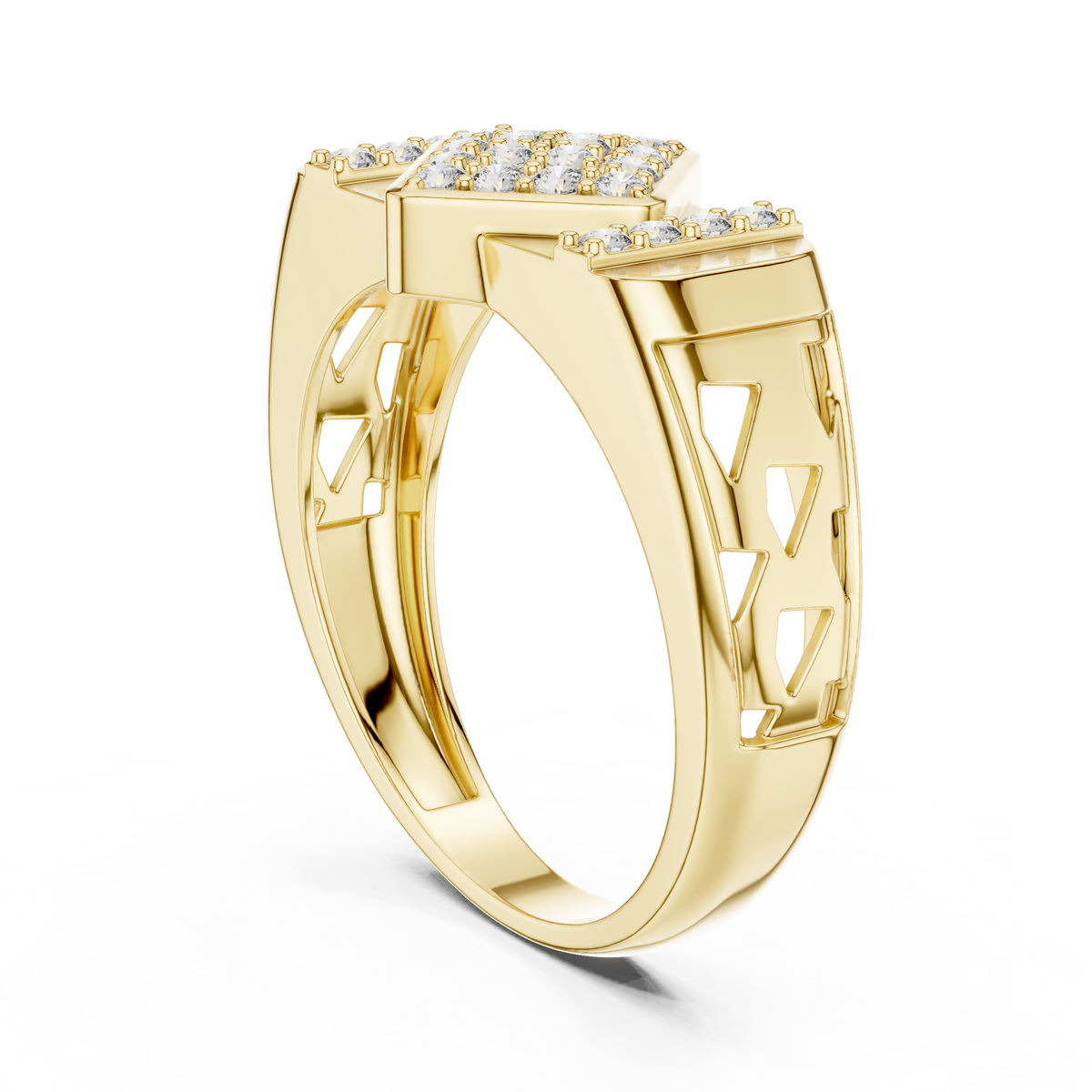 Round Cut Lab Grown Diamond Men's Architectural Vertical Pave Pillar Wedding Ring - View 7