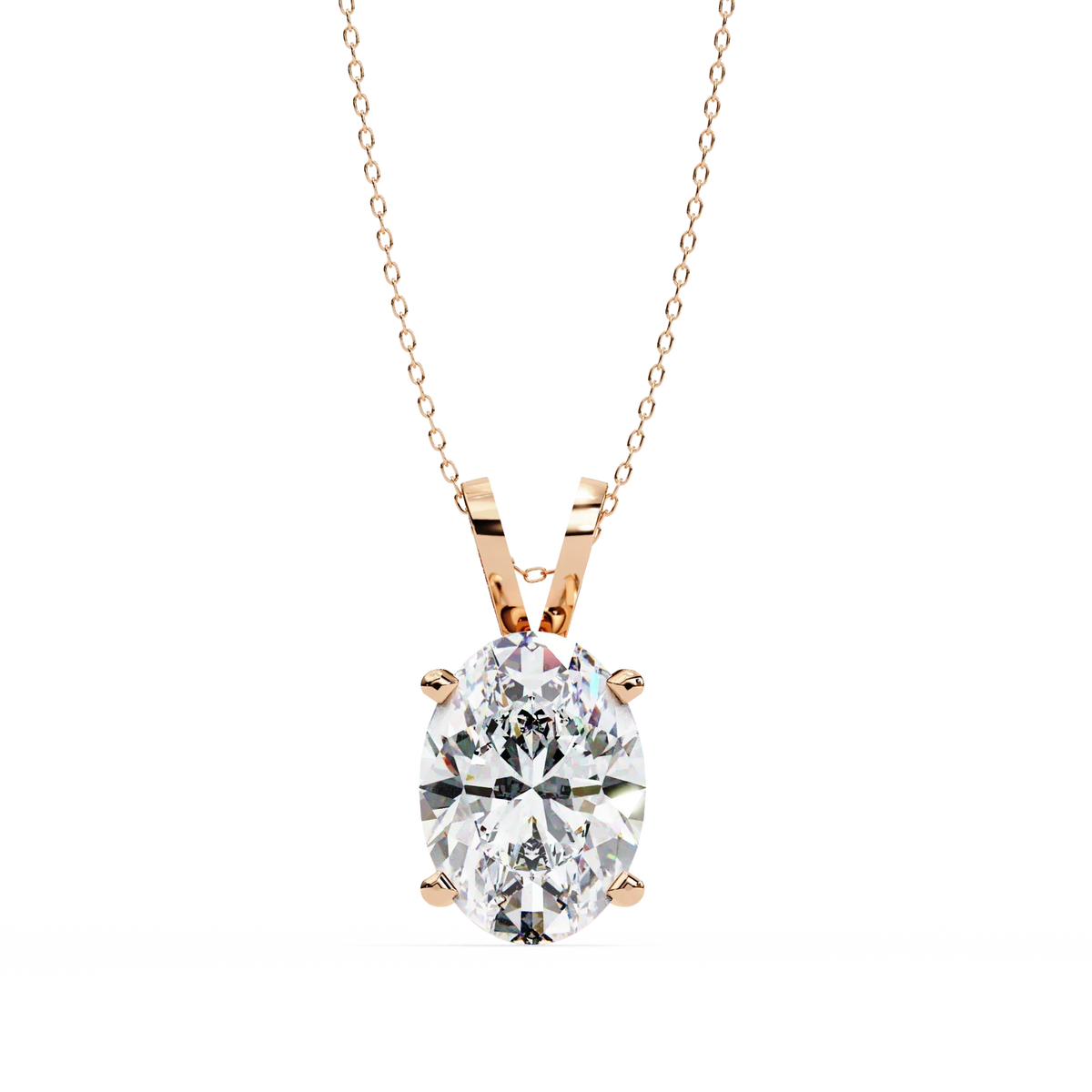 Oval Cut Lab Grown Diamond Solitaire Four Prong V Bail Pendant - View 3