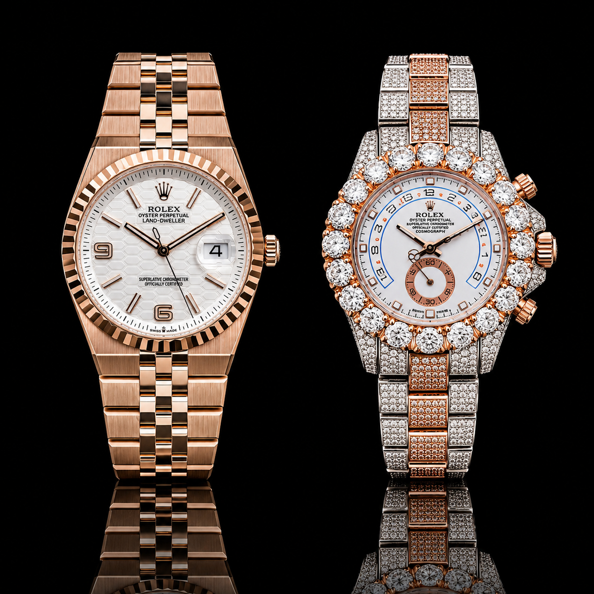 Luxury Rose Gold & Iced Out Diamond Watches Premium Statement Watch Collection