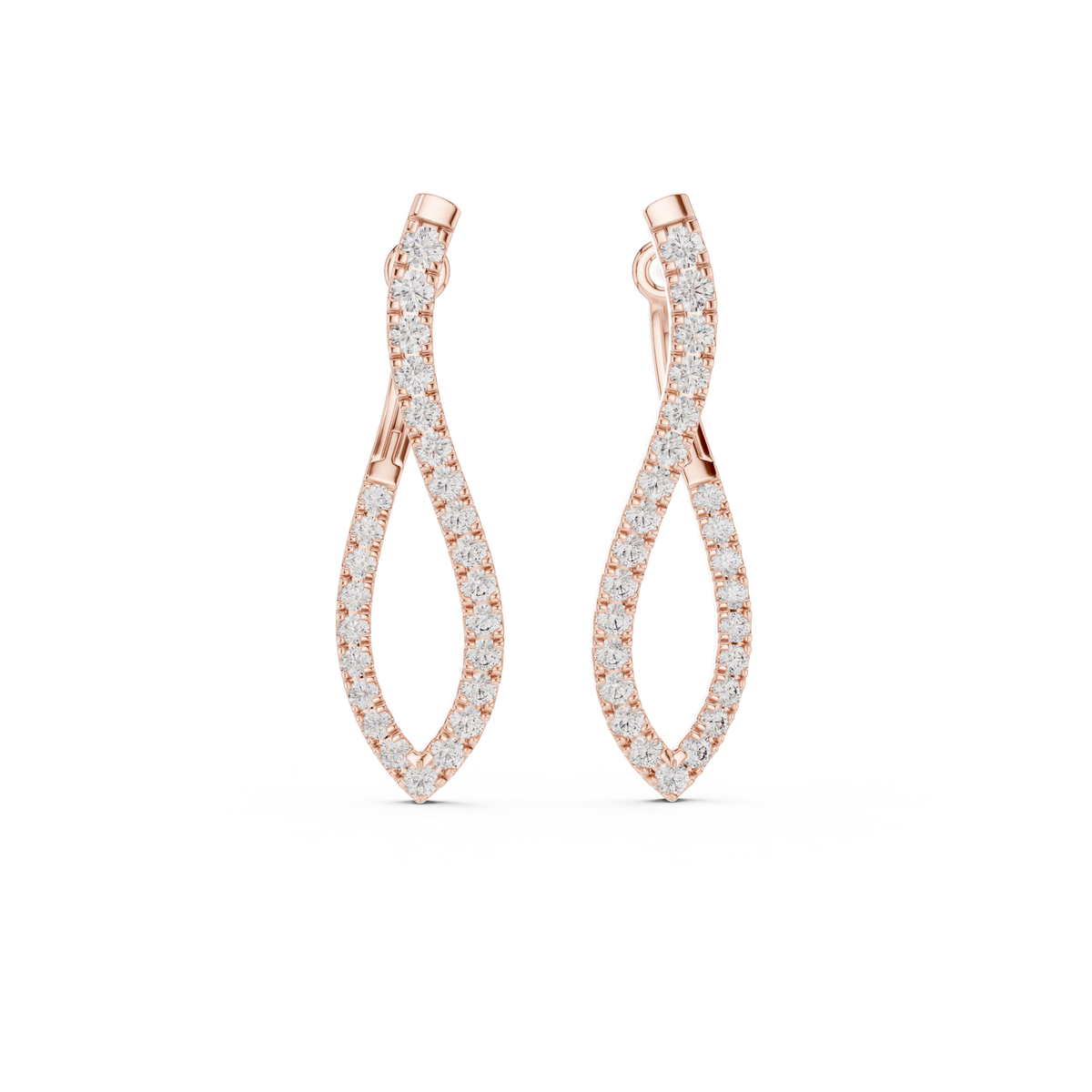 Twisted Wishbone Hoop Round Cut Moissanite Diamond Stud Earrings Asymmetrical Wave - View 2