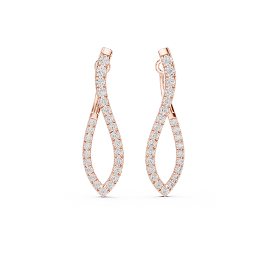 Twisted Wishbone Hoop Round Cut Moissanite Diamond Stud Earrings Asymmetrical Wave - View 2