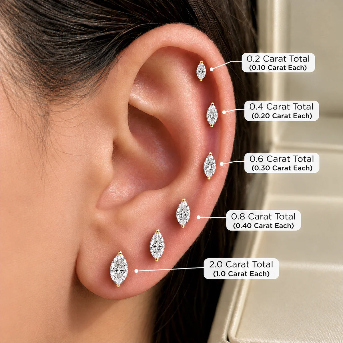 Marquise Cut Moissanite Diamond Classic Solitaire Stud Earring