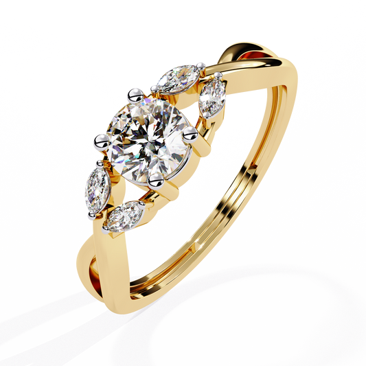 Twisted Band Round Moissanite Diamond Wedding Ring With Marquise Sidestone - View 2