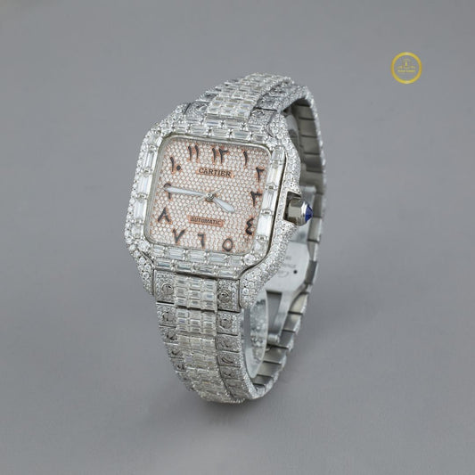 Radiant Moissanite Diamond-Set Luxury Timepiece with Rose-Tone Dial and Exquisite Gem Detailing