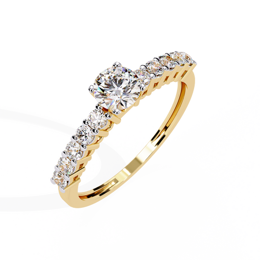 Round Cut Lab Diamond Engagement Ring With Diamond Band - View 2