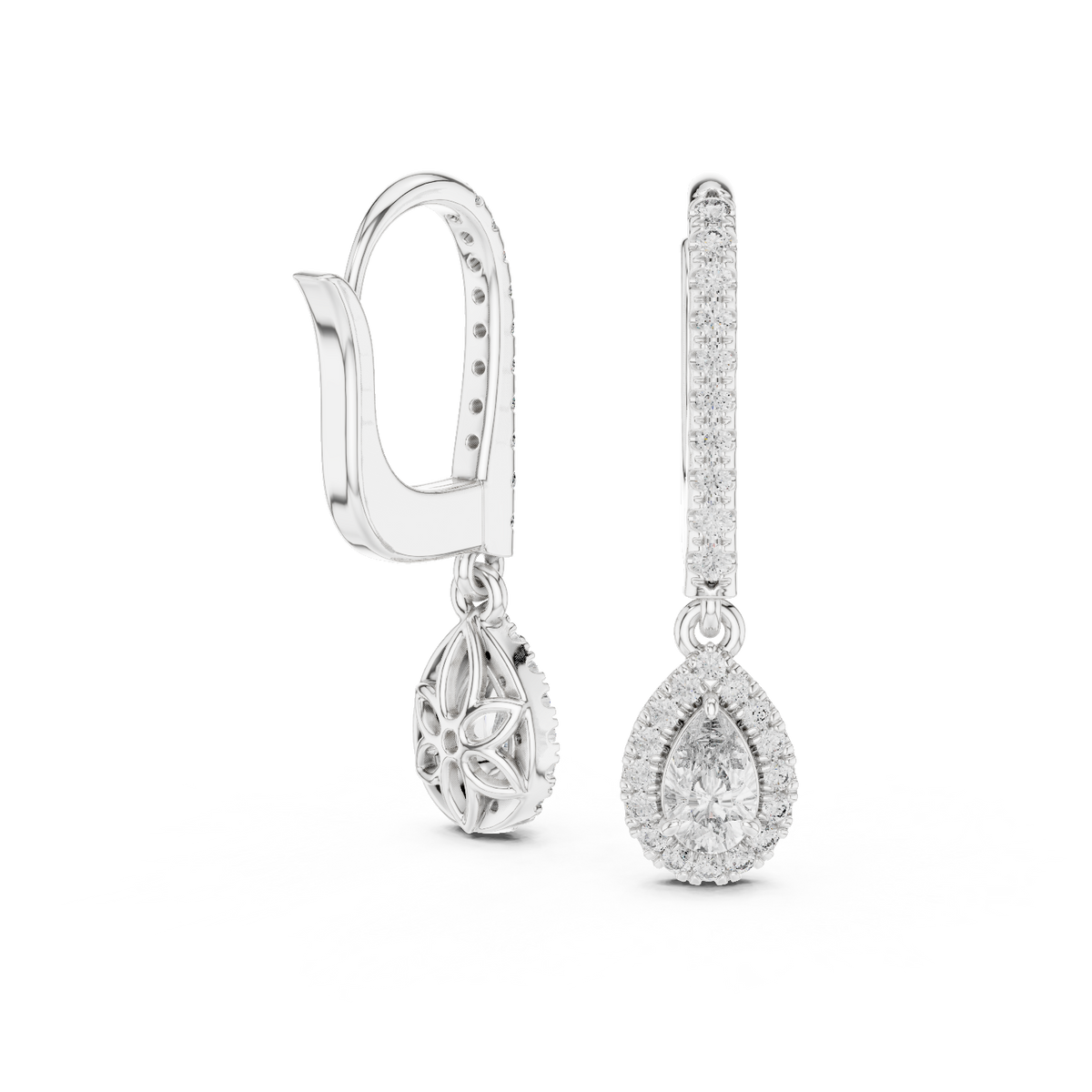 Bright Pear Cut Lab Diamond Drop Earrings Premium Halo Dangle Jewelry - View 9