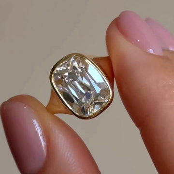 Old Mine Cushion Lab Diamond Bezel Ring With Solitaire Band