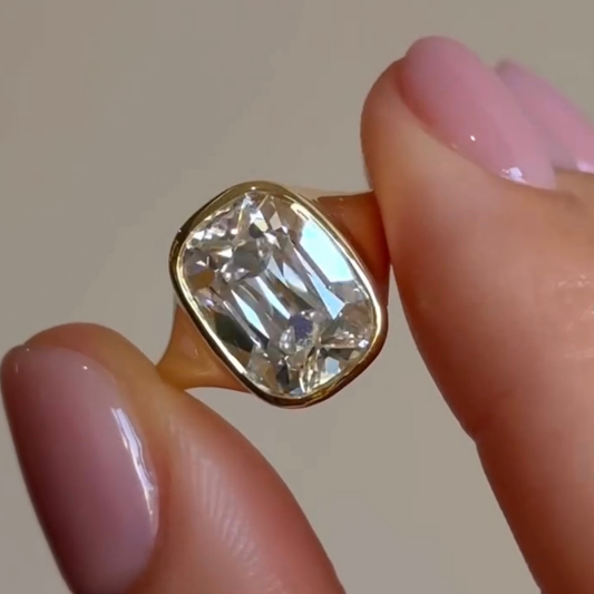 Old Mine Cushion Lab Diamond Bezel Ring With Solitaire Band
