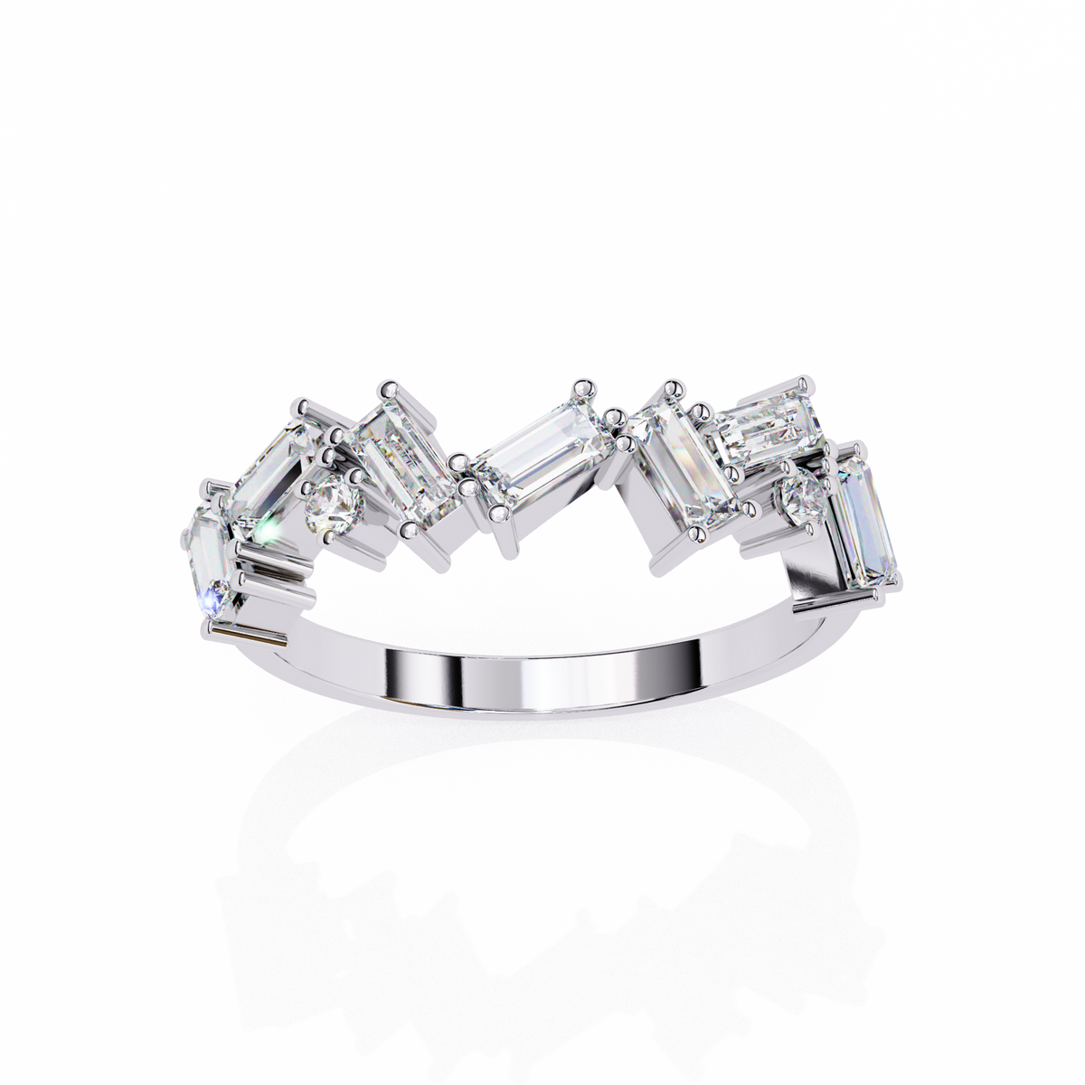 Baguette & Round Cut Moissanite Diamond Eternity Ring Wedding Band - View 6