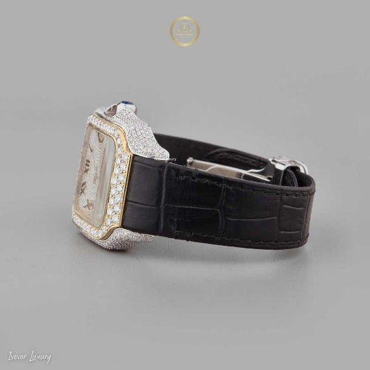 Exquisite Lab Grown Diamond-Studded Square Luxury Timepiece with Roman Numerals and Black Leather Strap