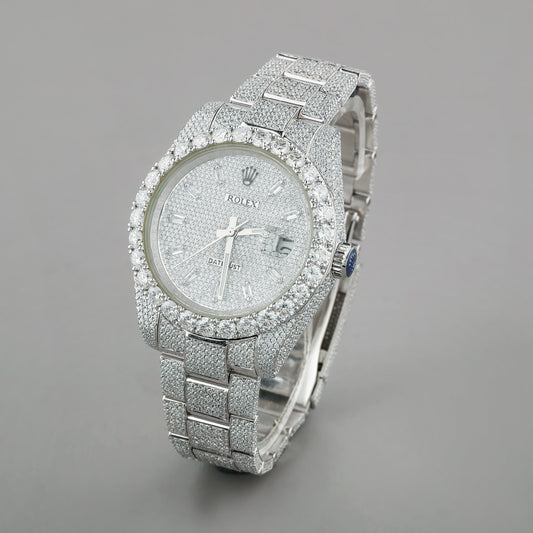 Luxury White Gold Fully Iced-Out Diamond Watch with Pave Dial and Brilliant Bezel