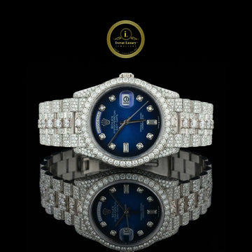 Luxury diamond-encrusted watch with blue face