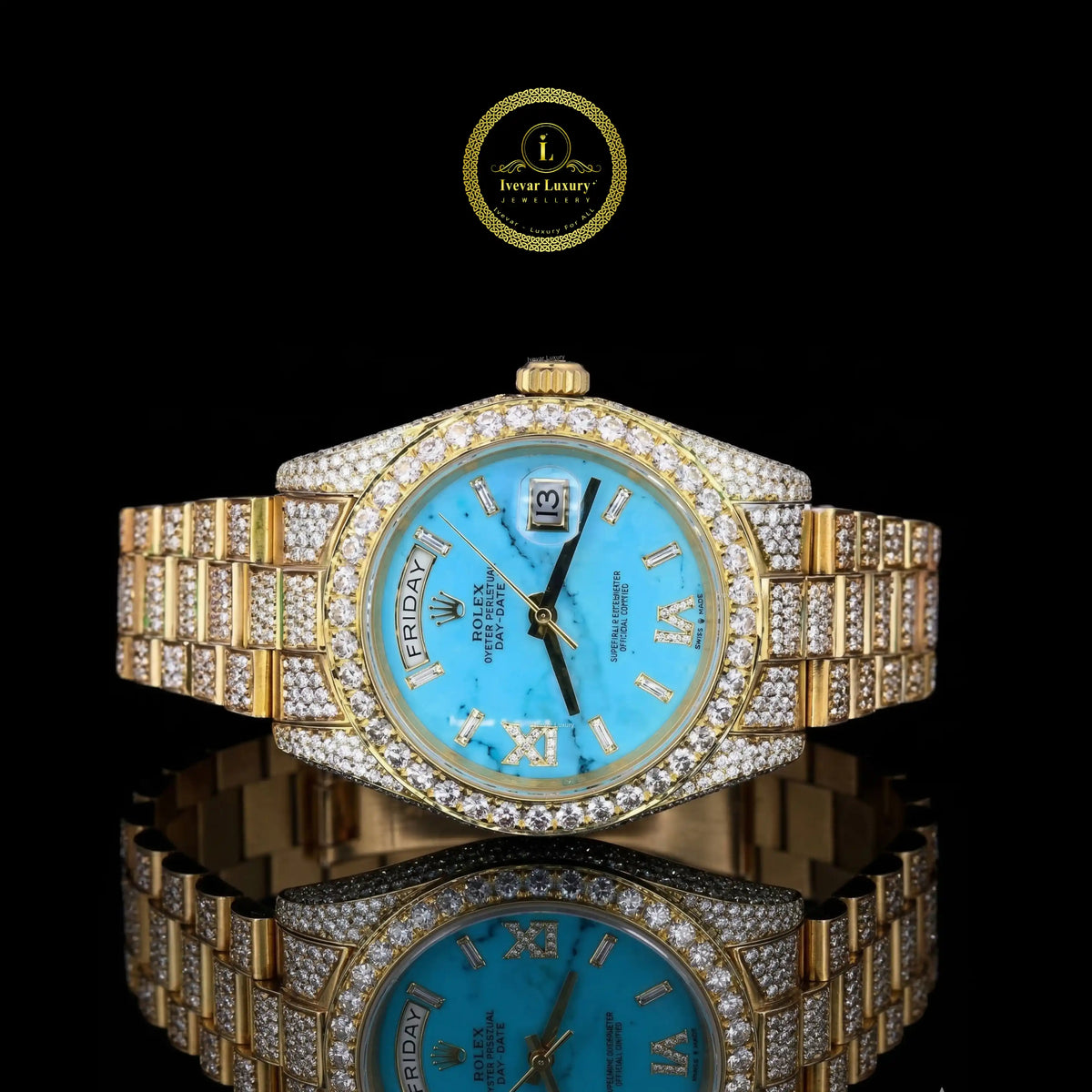Luxury watch with blue face and gold casing 