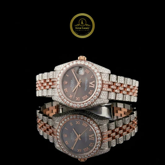 Royal Green Dial Luxury Stainless Steel Watch With Two Tone Full Ice Out Watch By Ivevar