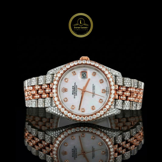 Luxury watch with rose gold and silver band
