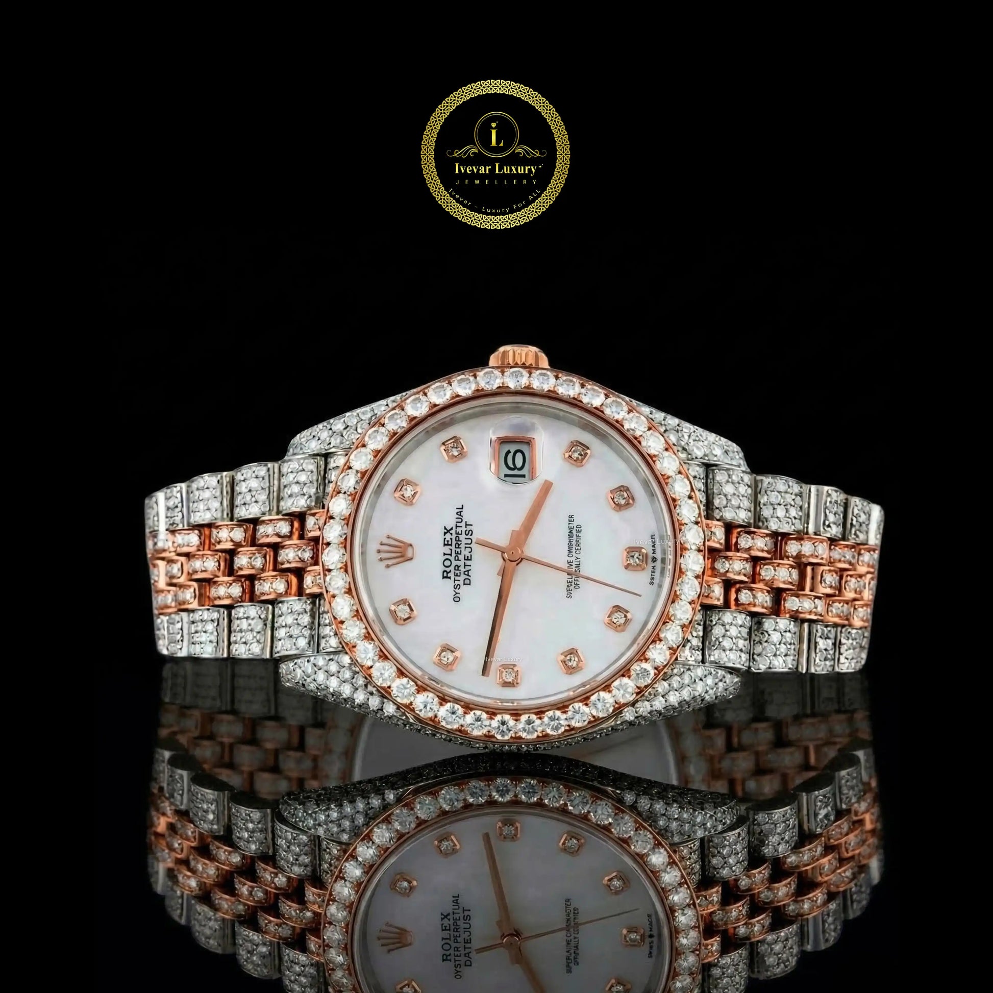 Luxury watch with rose gold and silver band