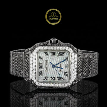 Luxury diamond-encrusted watch with Cartier branding 
