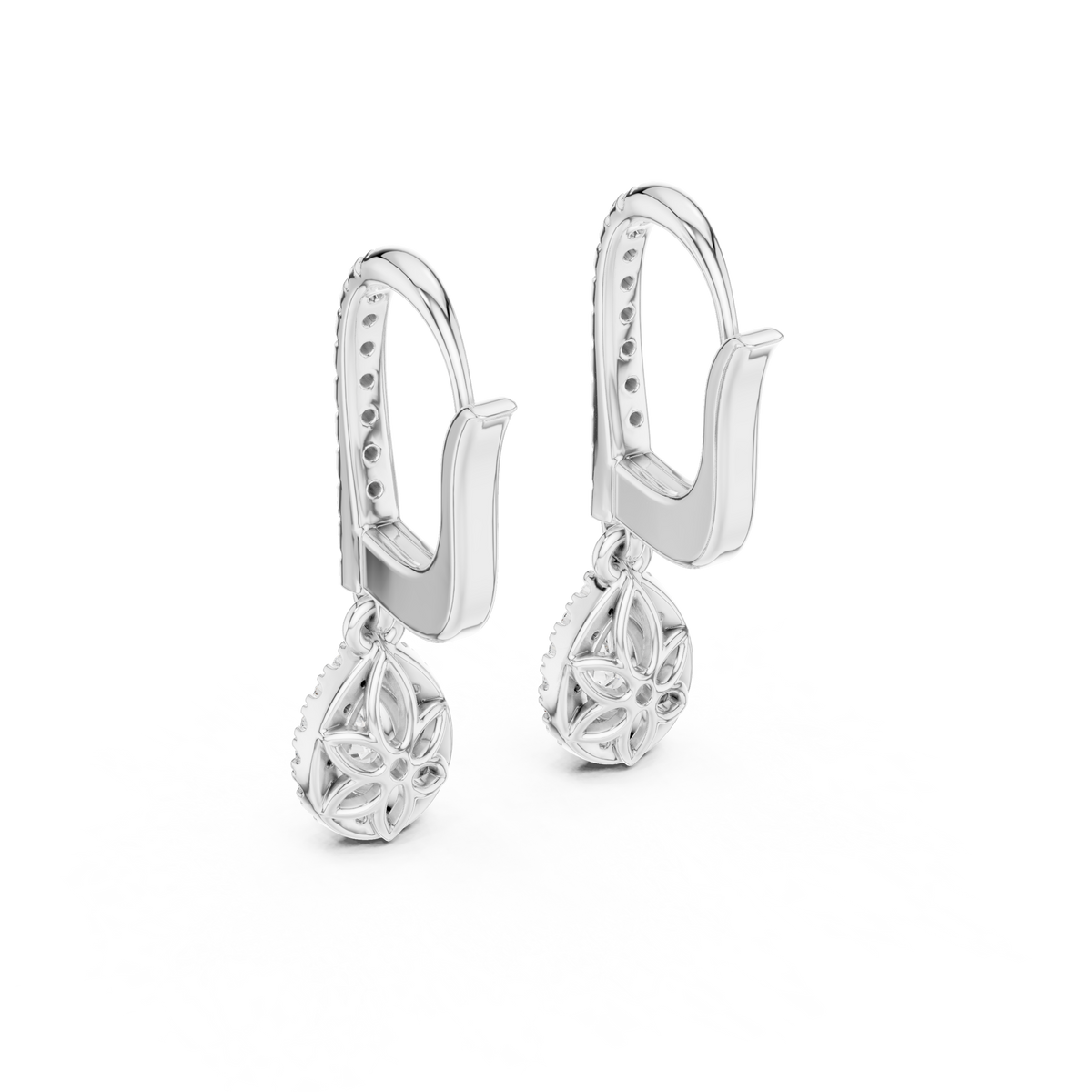 Bright Pear Cut Lab Diamond Drop Earrings Premium Halo Dangle Jewelry - View 12
