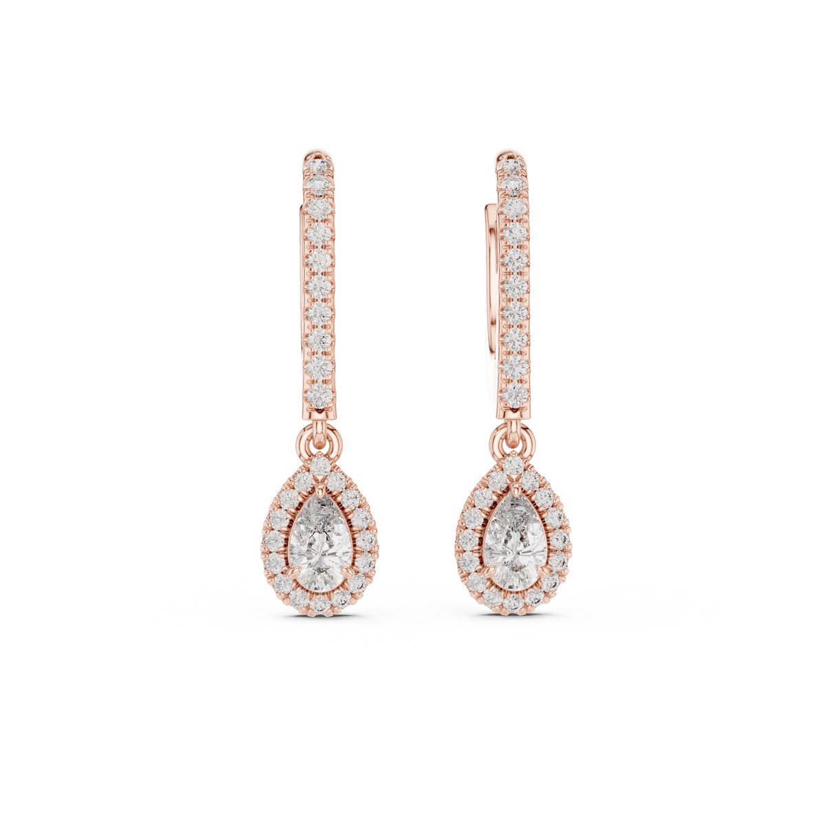Bright Pear Cut Moissanite Diamond Drop Earrings Premium Halo Dangle Jewelry - View 2