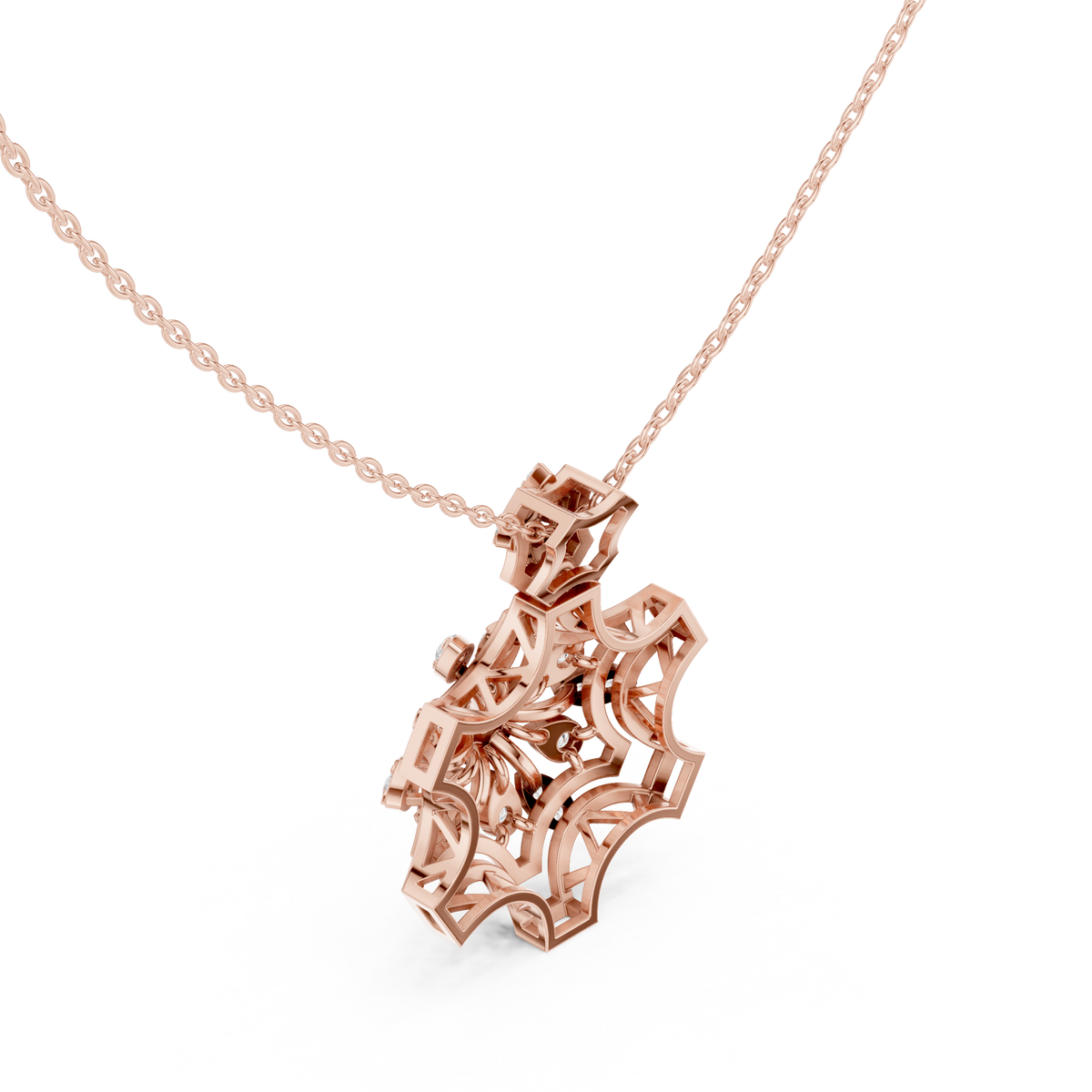 Round Lab Grown Diamond Snowflake Floral Pendant Necklace - View 8