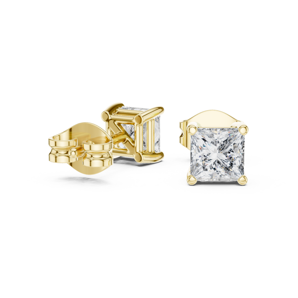 Signature Princess Cut Lab Diamond Stud Earrings Premium Square Design - View 5