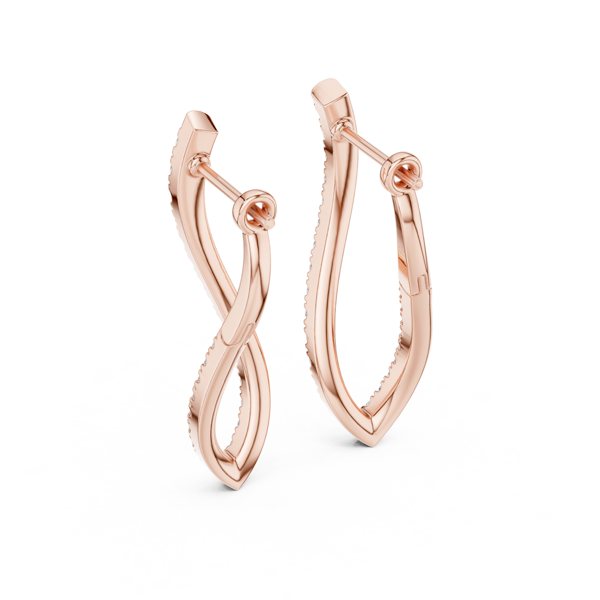 Twisted Wishbone Hoop Round Cut Moissanite Diamond Stud Earrings Asymmetrical Wave - View 11