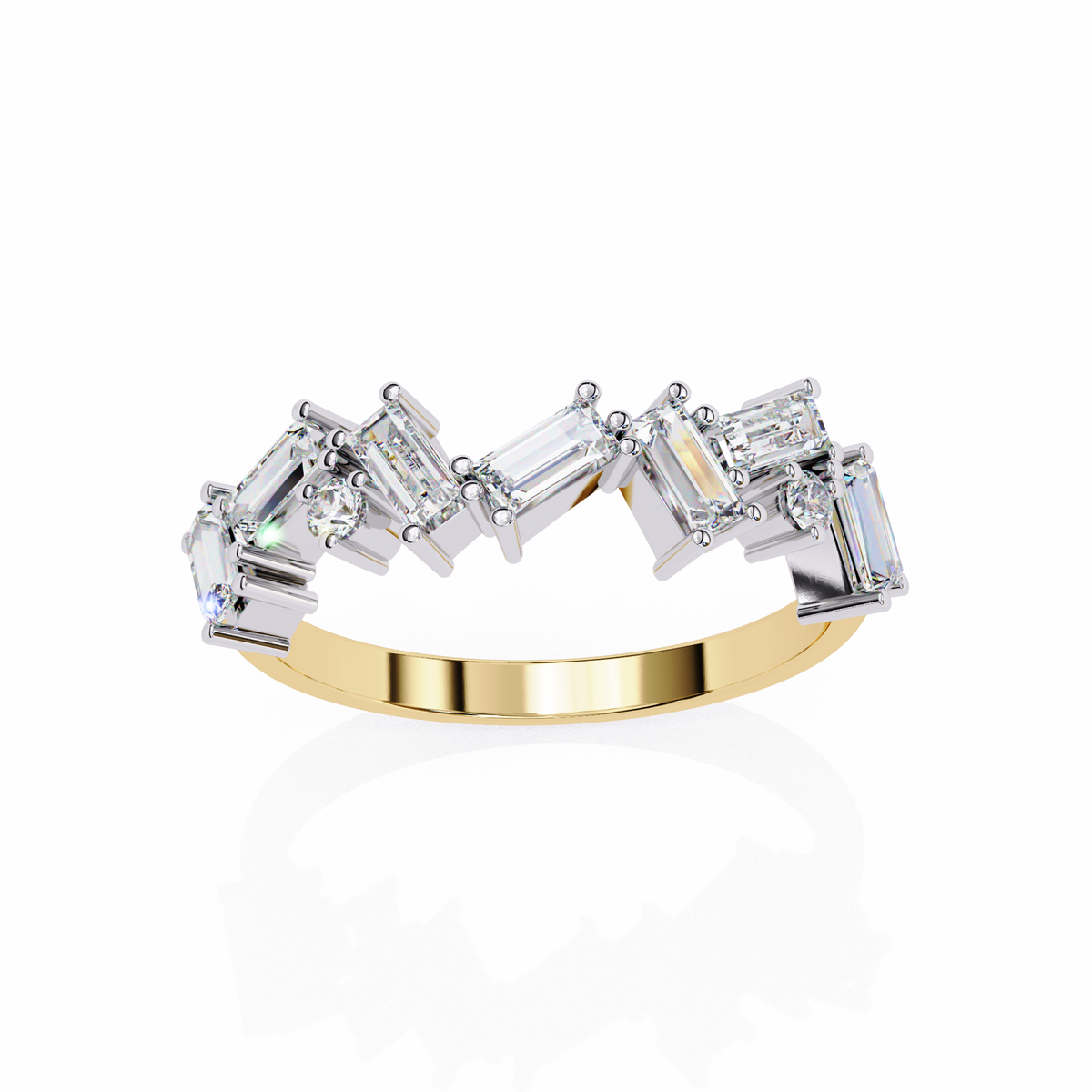 Baguette & Round Cut Moissanite Diamond Eternity Ring Wedding Band - View 7