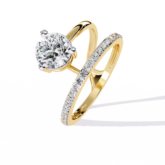 Round Moissanite Diamond Bypass Pave Solitaire Anniversary Ring - View 2