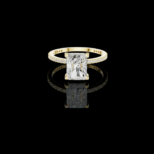 Radiant Cut Hidden Halo Pave Moissanite Diamond Engagement Ring