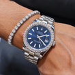 Blue Dial Diamond Bezel Watch & Tennis Bracelet Set