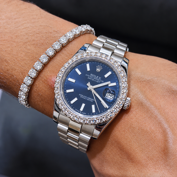 Blue Dial Diamond Bezel Watch & Tennis Bracelet Set