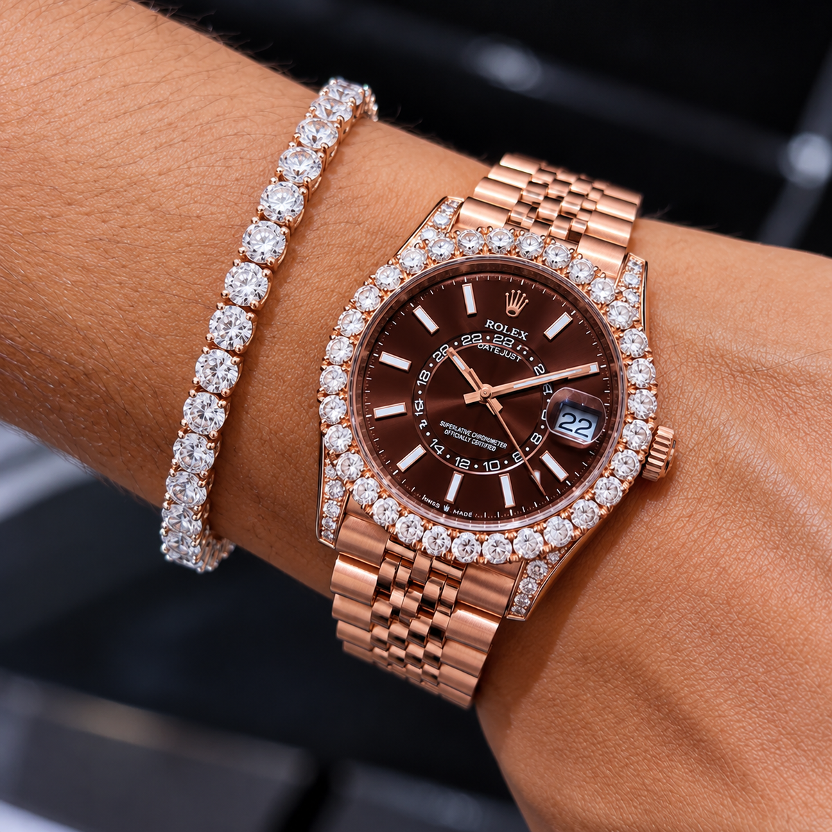 Rose Gold Diamond Watch & Tennis Bracelet Set