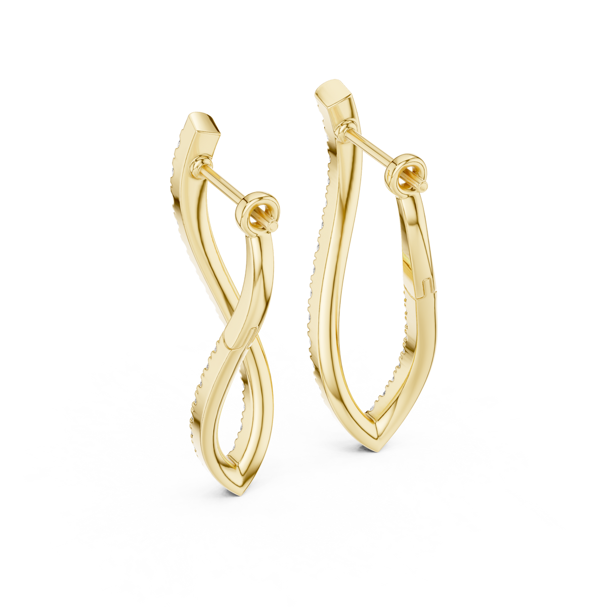 Twisted Wishbone Hoop Round Cut Lab Diamond Stud Earrings Asymmetrical Wave - View 10