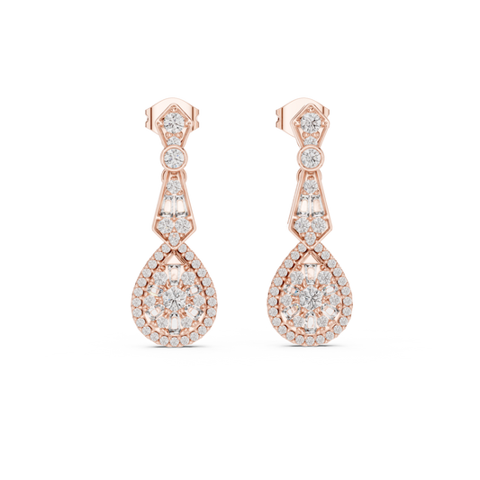 Pure Opulence Round Moissanite Diamond Halo Drop Earrings Premium Fine Jewelry - View 2