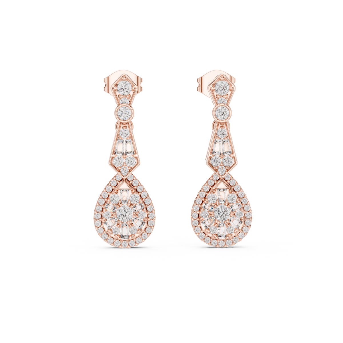 Pure Opulence Round Lab Diamond Halo Drop Earrings Premium Fine Jewelry - View 2