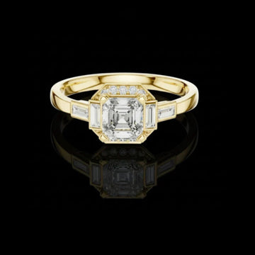 Art Deco Bezel Set Asscher Cut Lab Diamond Anniversary Ring
