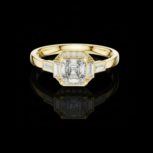 Art Deco Bezel Set Asscher Cut Lab Diamond Anniversary Ring