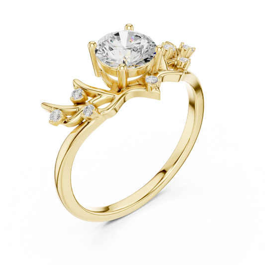 Round Cut Nature Inspired Moissanite Diamond Engagement Ring - View 2