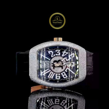 Skeleton Watch with Oversized Arabic Dial With Leather Strap