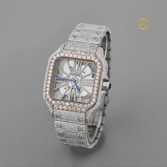 Exquisite Skeleton Lab Grown Diamond Luxury Watch with Square Case and Fully Iced-Out Bracelet