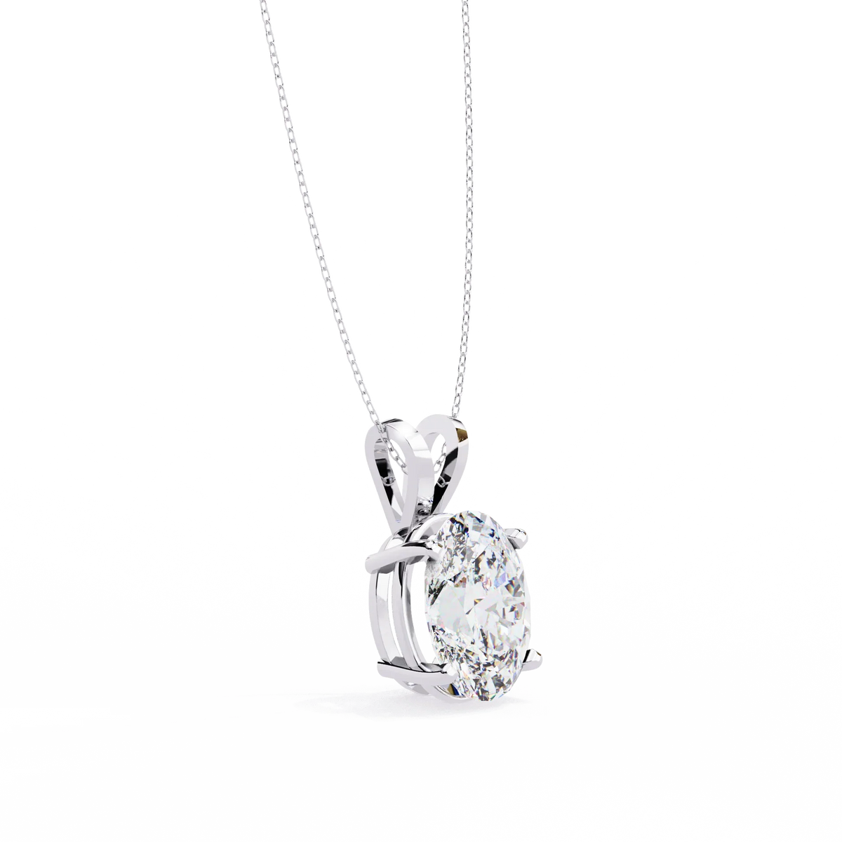 Oval Cut Lab Grown Diamond Solitaire Four Prong V Bail Pendant - View 7