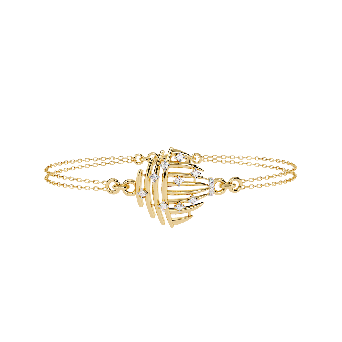 Round Cut Lab Diamond Curved Motif Double Chain Bracelet - View 2
