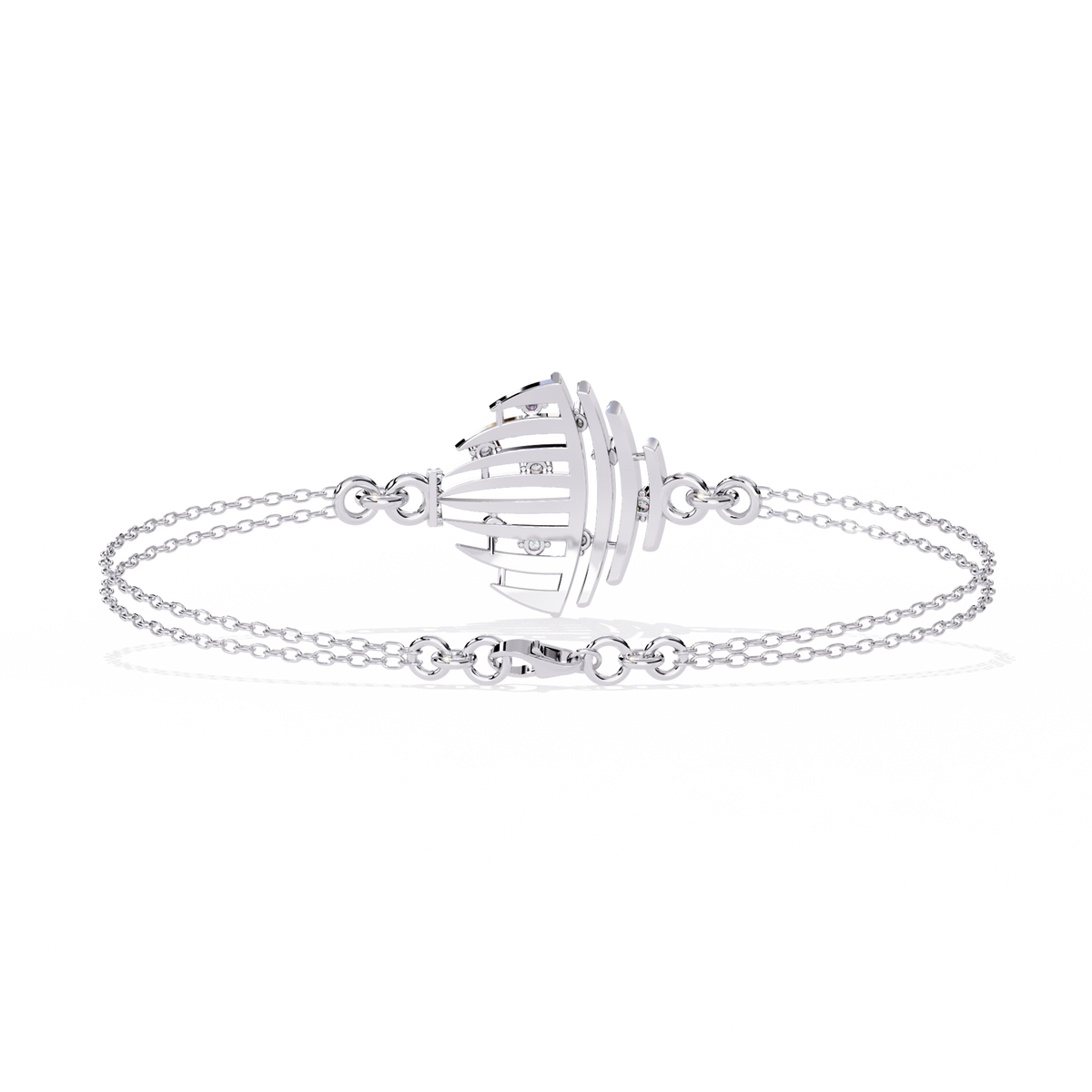 Round Cut Lab Diamond Curved Motif Double Chain Bracelet - View 7