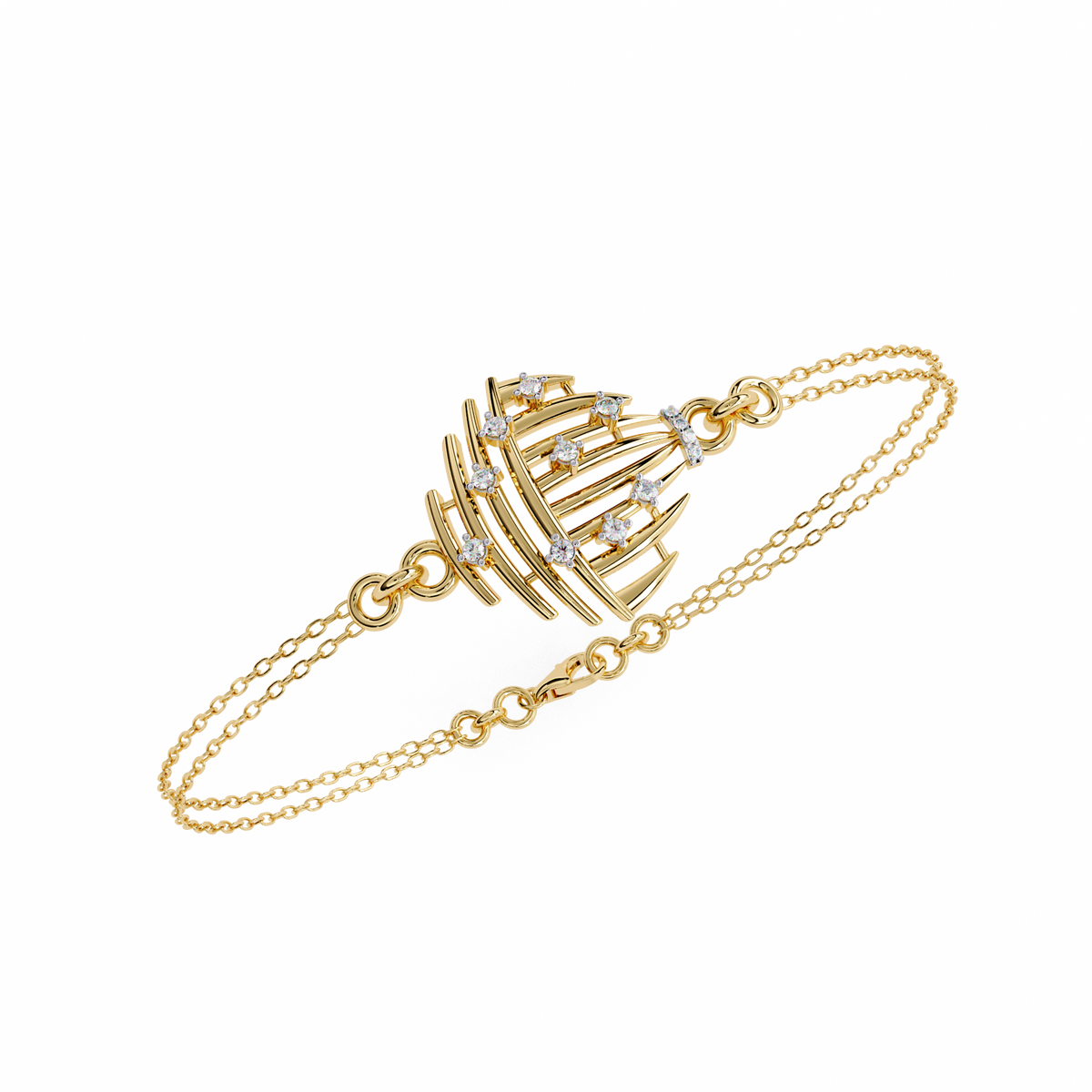 Round Cut Lab Diamond Curved Motif Double Chain Bracelet - View 8