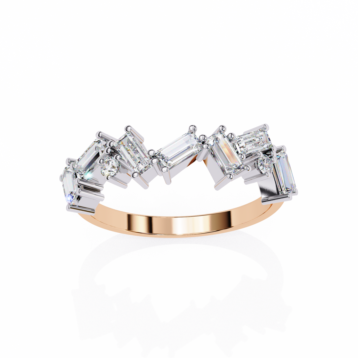 Baguette & Round Cut Moissanite Diamond Eternity Ring Wedding Band - View 5