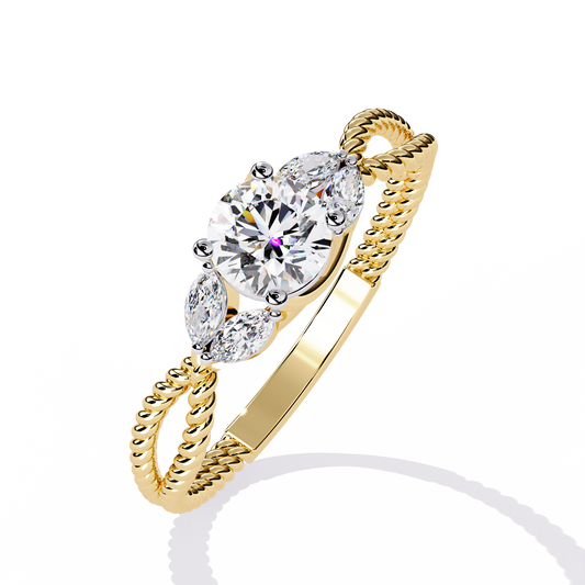 Round Cut Lab Diamond Rope Band Ring with Marquise Side Stones - View 2