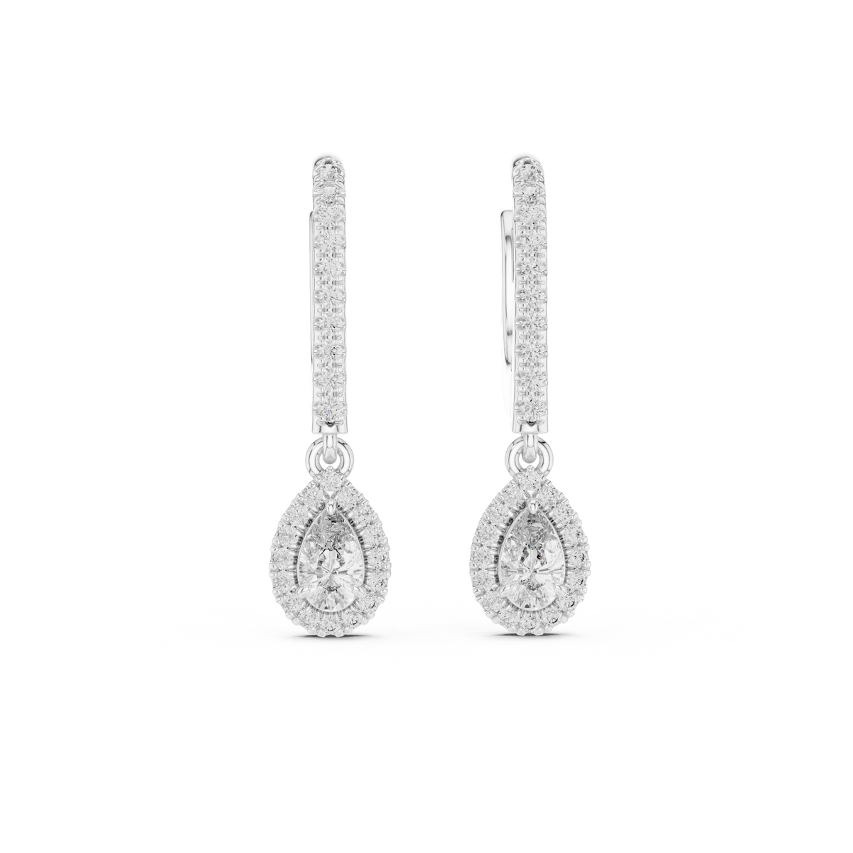 Bright Pear Cut Moissanite Diamond Drop Earrings Premium Halo Dangle Jewelry - View 3