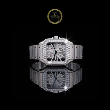 Exquisite Skeleton Luxury Timepiece with Moissanite Diamond-Studded Bezel and Precision-Engineered Stainless Steel Bracelet